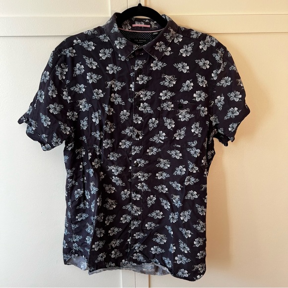 Ted Baker London Men’s Floral Button Down Short Sleeve Shirt‎ Size XL